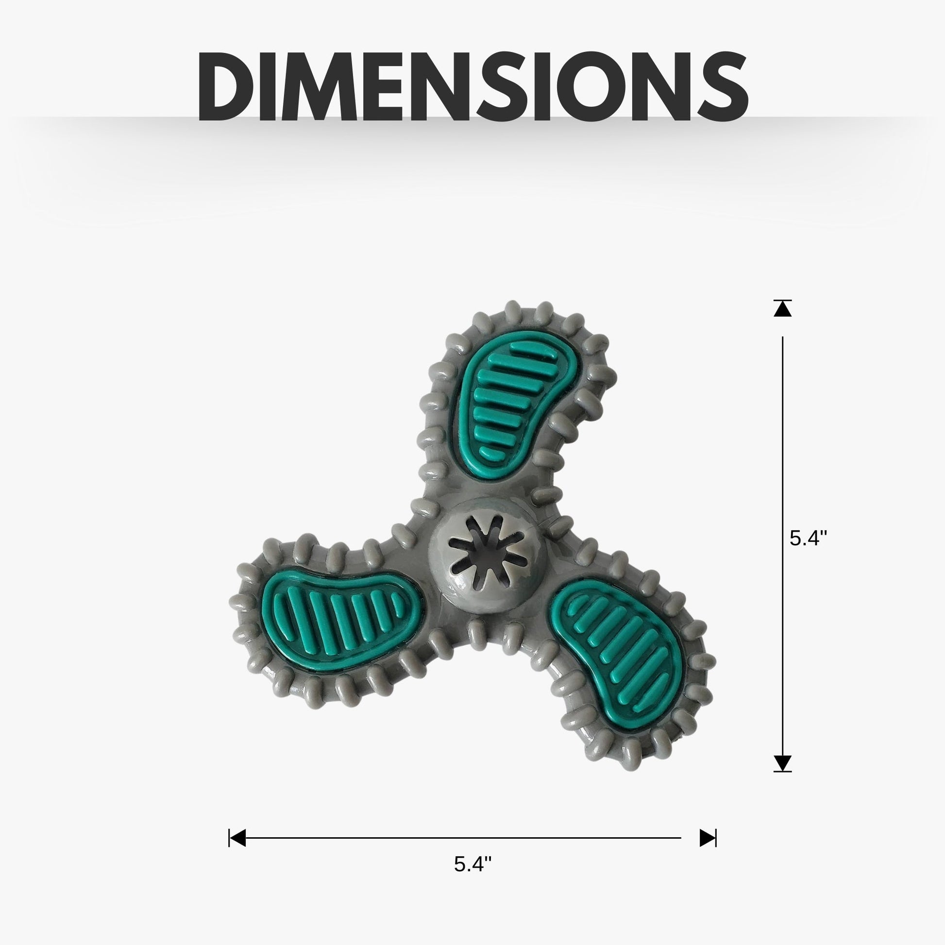 TPR dental spinner for dogs with three textured grips for cleaning teeth and promoting gum health