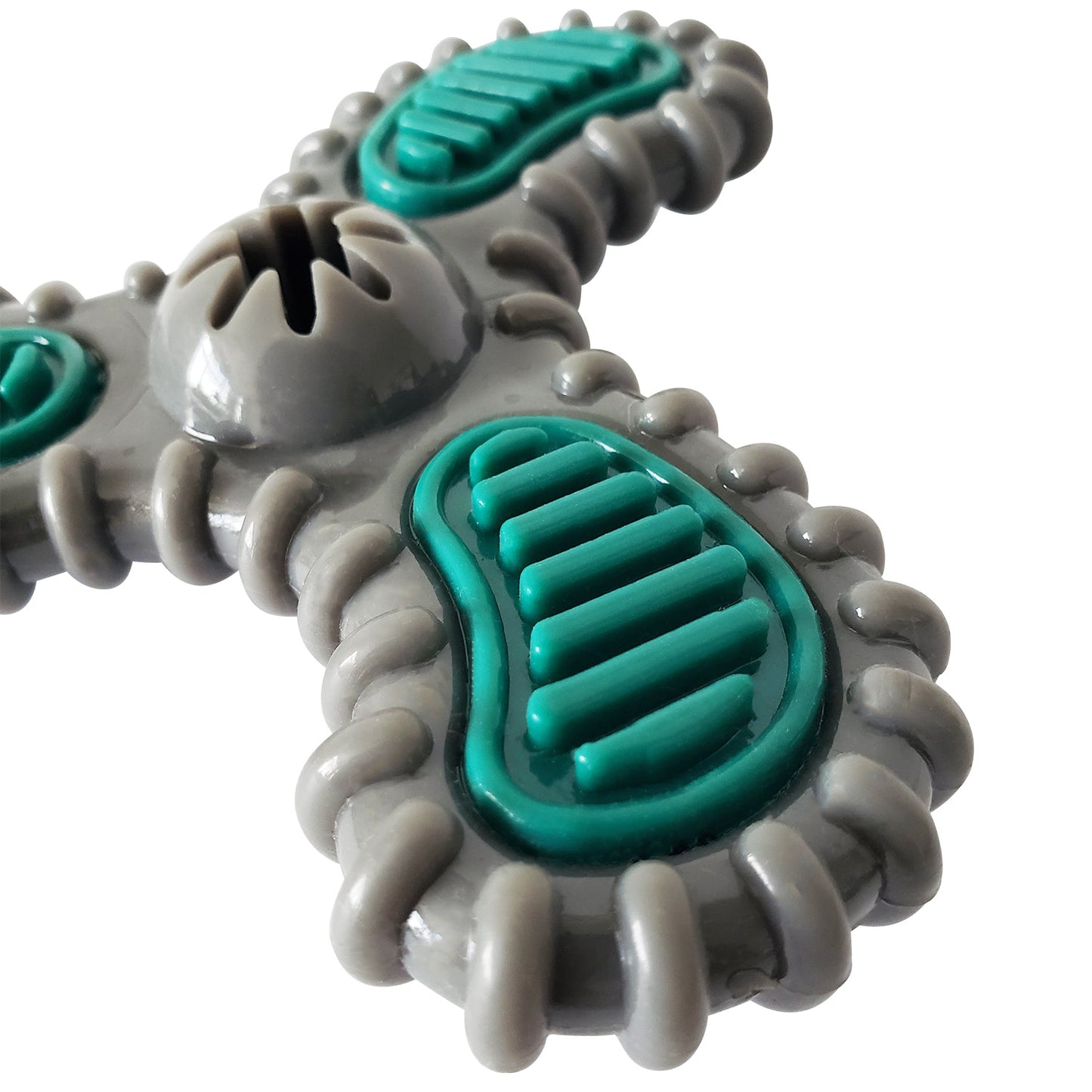 TPR dental spinner for dogs in grey and teal for effective dental care and playful chewing