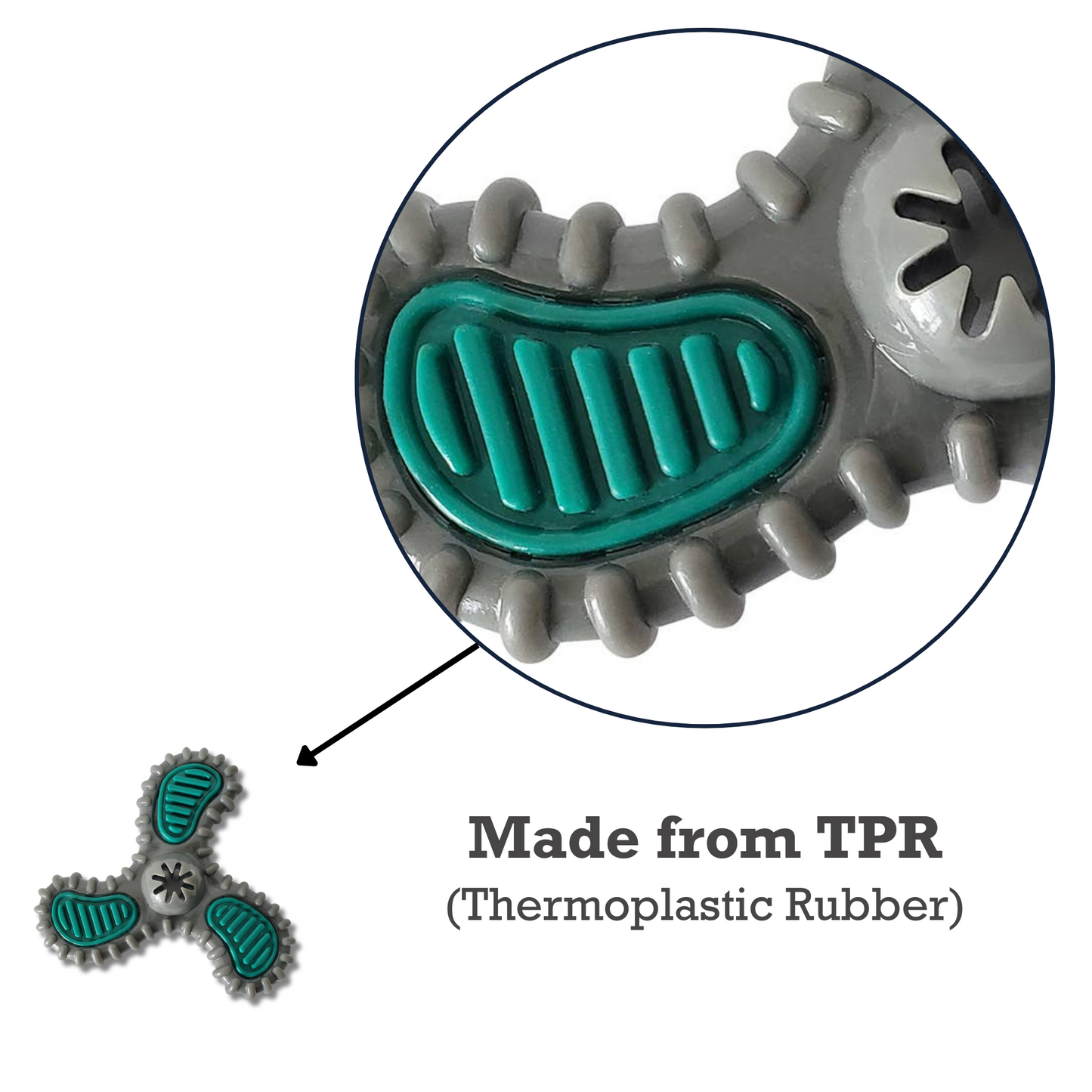 TPR dental spinner for dogs featuring textured grips for optimized chewing and dental care