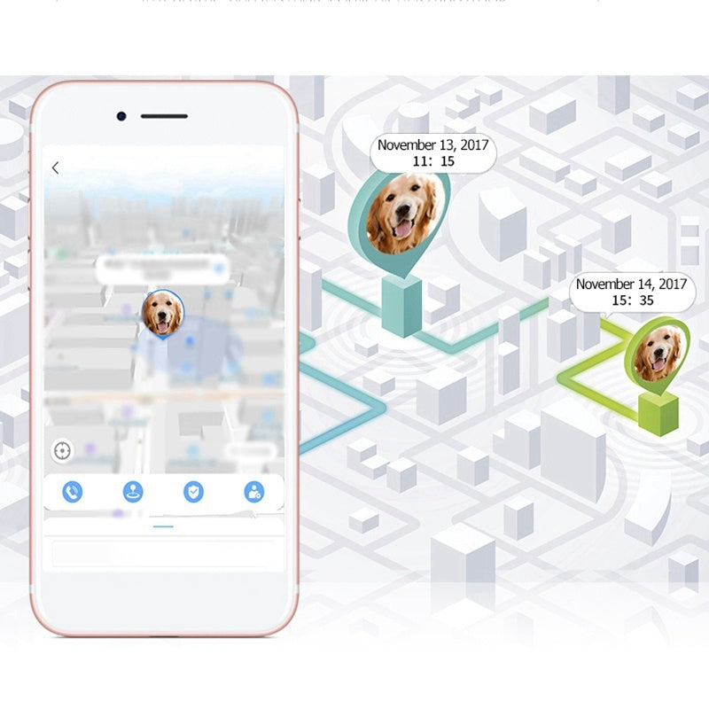 PLGPS GPS collars on smartphone app to track your pet location device in a city map layout