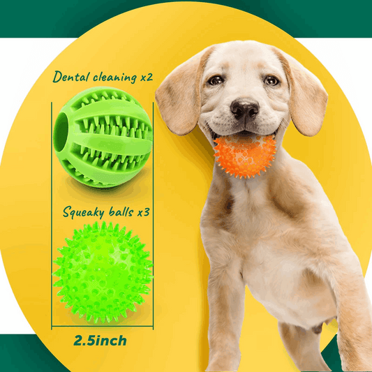 Dog Treats 2 5 Squeaky Interactive Dog Balls for Puppy Teeth - detail view