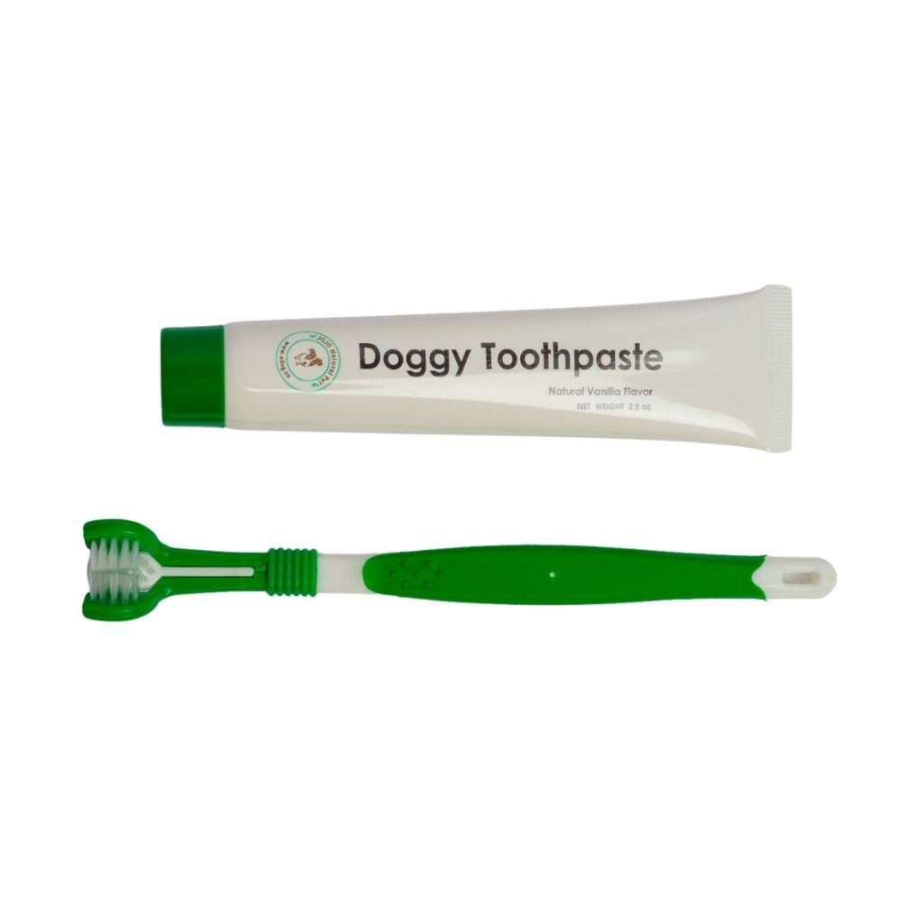 Dog Grooming Triple Headed Toothbrush with All-Natural Essen - lifestyle product image for dog grooming