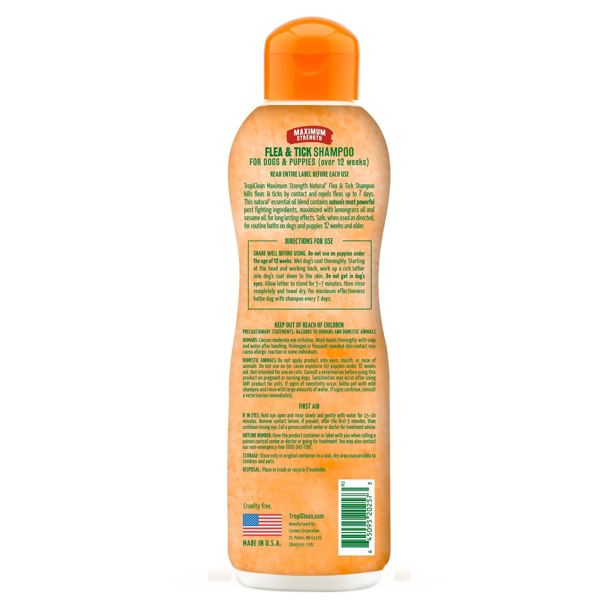Tropiclean Flea and Tick Dog Maximum Strength Shampoo by The Family Pet, 20oz, in a vibrant green bottle for effective gro...