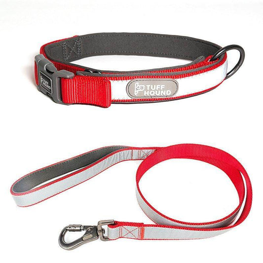 Red stylish reflective pet collar by Purrfect Pet Kingdom with durable buckle and leash clip