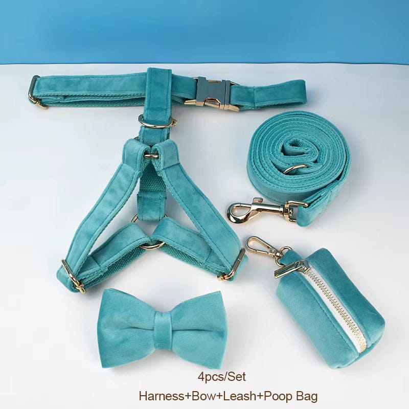 Luxurious Turquoise Velvet Dog Collar and Leash Set for Pets