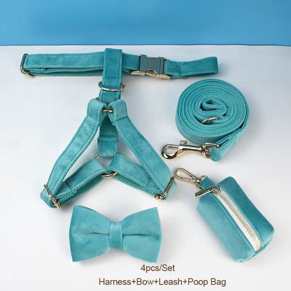 Luxurious Turquoise Velvet Dog Collar and Leash Set for Pets