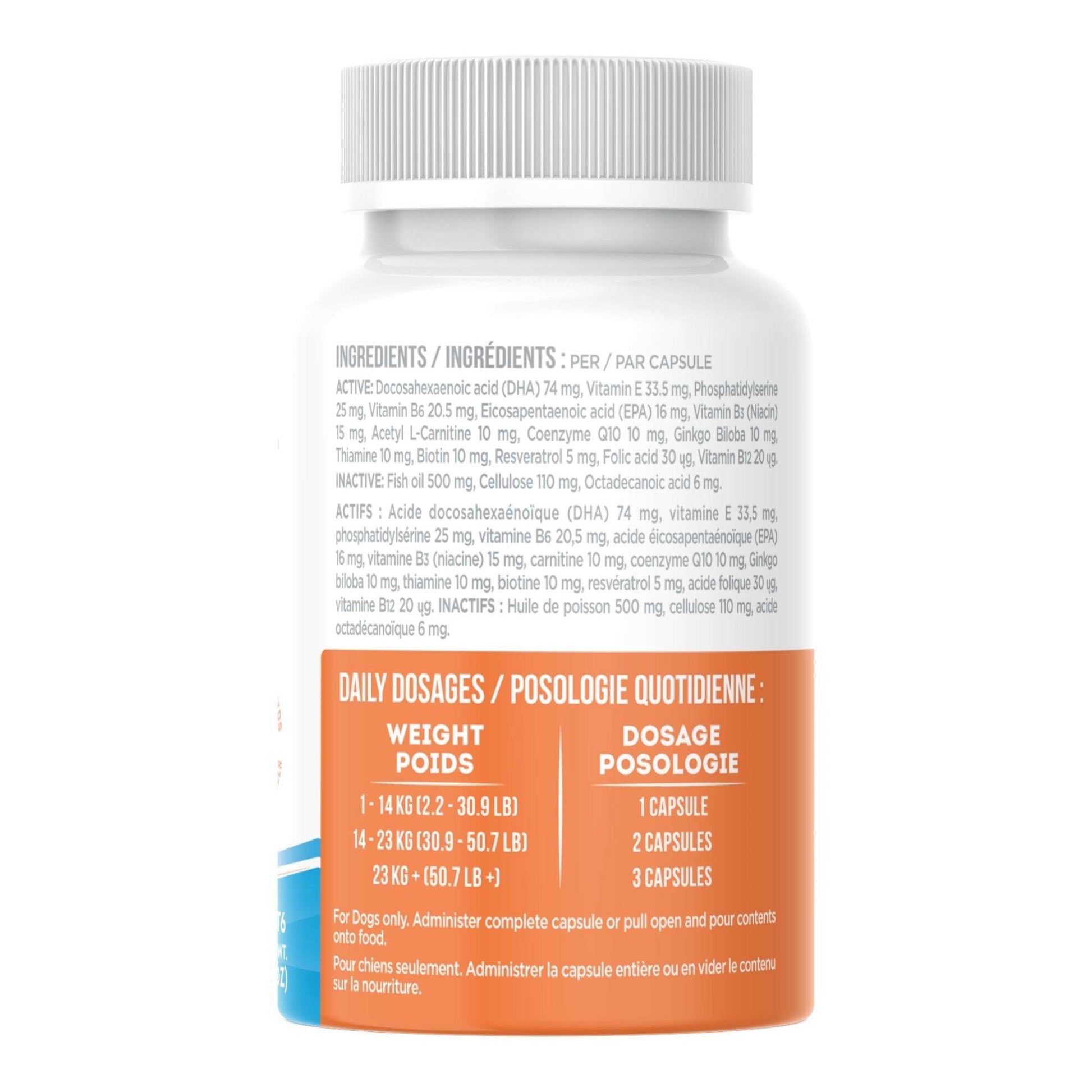 UBAVET Pet Vitamins & Supplements bottle showing ingredients and dosage instructions for pet health