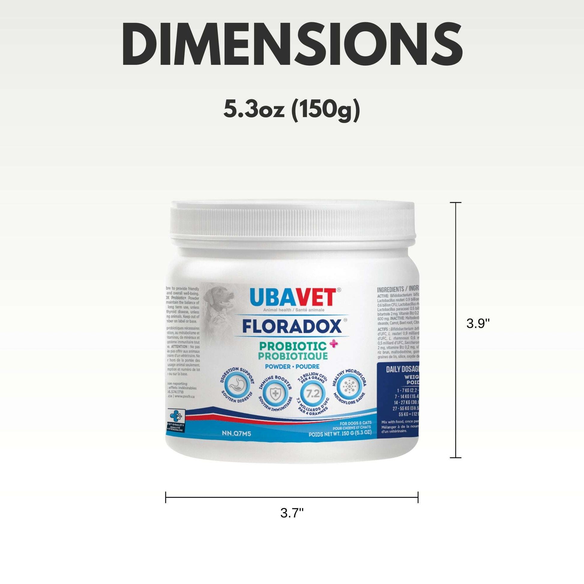 UBAVET Floradox Probiotic Powder 5.3oz for healthy digestion in pets