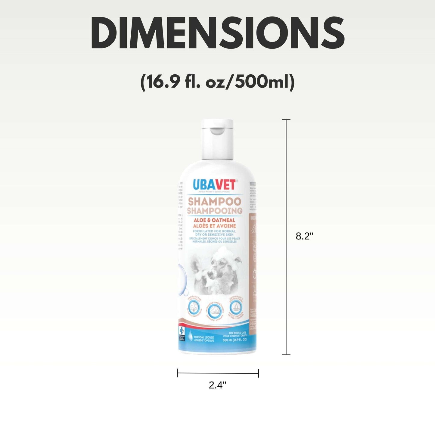 Ubavet Moisturizing Dog Shampoo for Sensitive Skin in 16.9 fl oz bottle with aloe and oatmeal formula