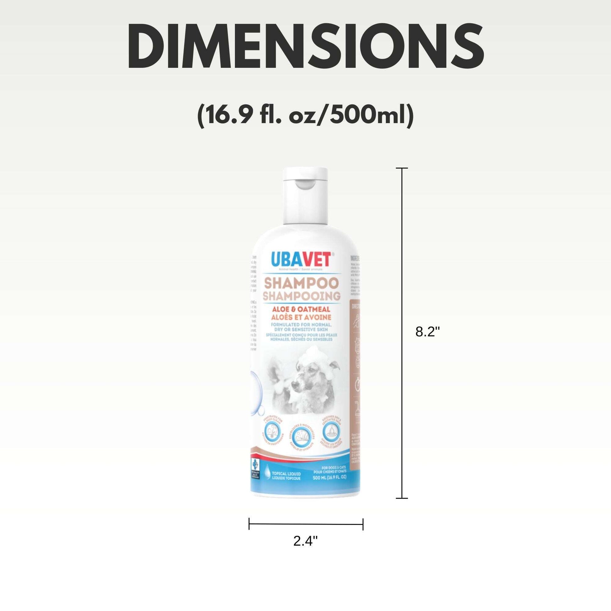 Ubavet Moisturizing Dog Shampoo for Sensitive Skin in 16.9 fl oz bottle with aloe and oatmeal formula