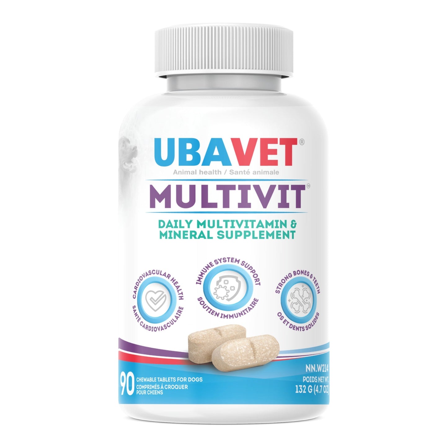 UBAVET Multivit Daily Multivitamin and Mineral Supplement for Dogs in a 90 Chewable Tablet Bottle