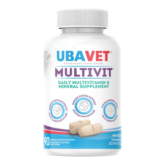 UBAVET Multivit Daily Multivitamin and Mineral Supplement for Dogs in a 90 Chewable Tablet Bottle