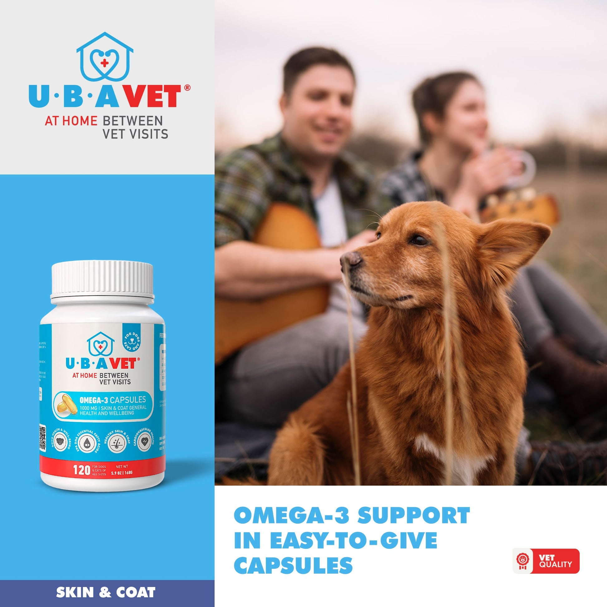 Cat Supply UBAVET Omega-3 Capsules 1000 mg Skin Coat General - close up product image for cat supply