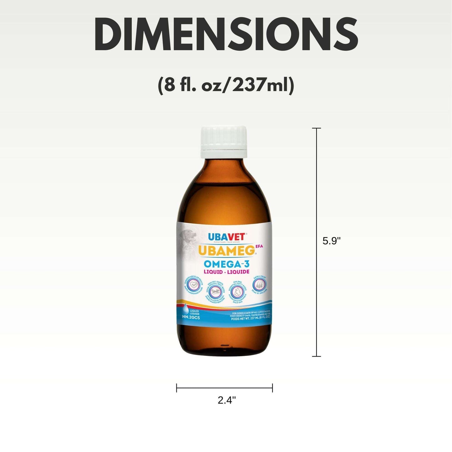 UBAVET omega-3 liquid for dogs in an 8 fl oz bottle for healthy skin and coat