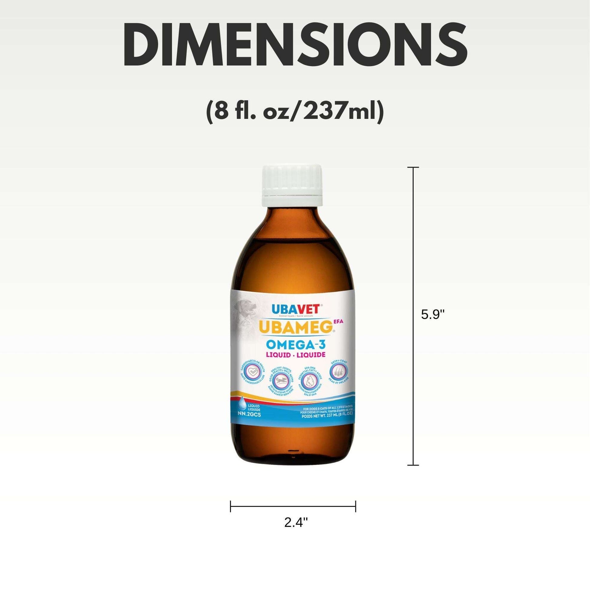 UBAVET omega-3 liquid for dogs in an 8 fl oz bottle for healthy skin and coat