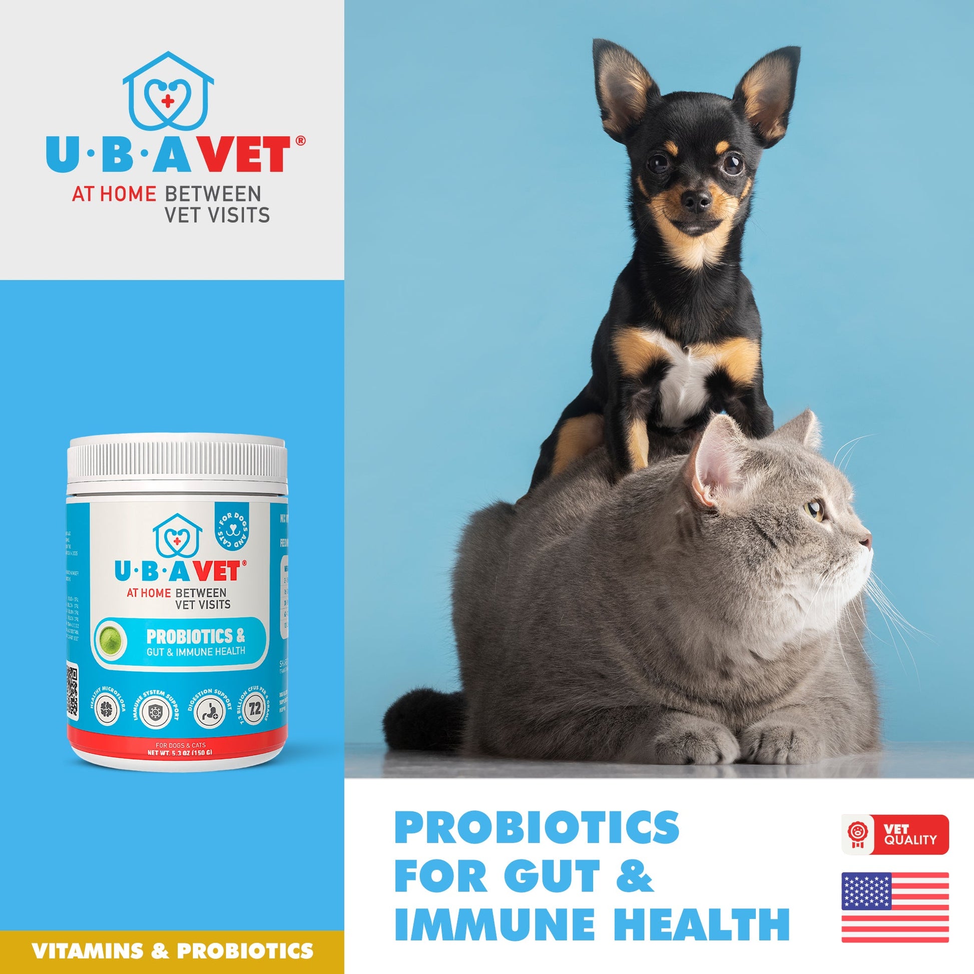 Cat Supply UBAVET Probiotics Gut Immune Health Support Cats - close up product image for cat supply