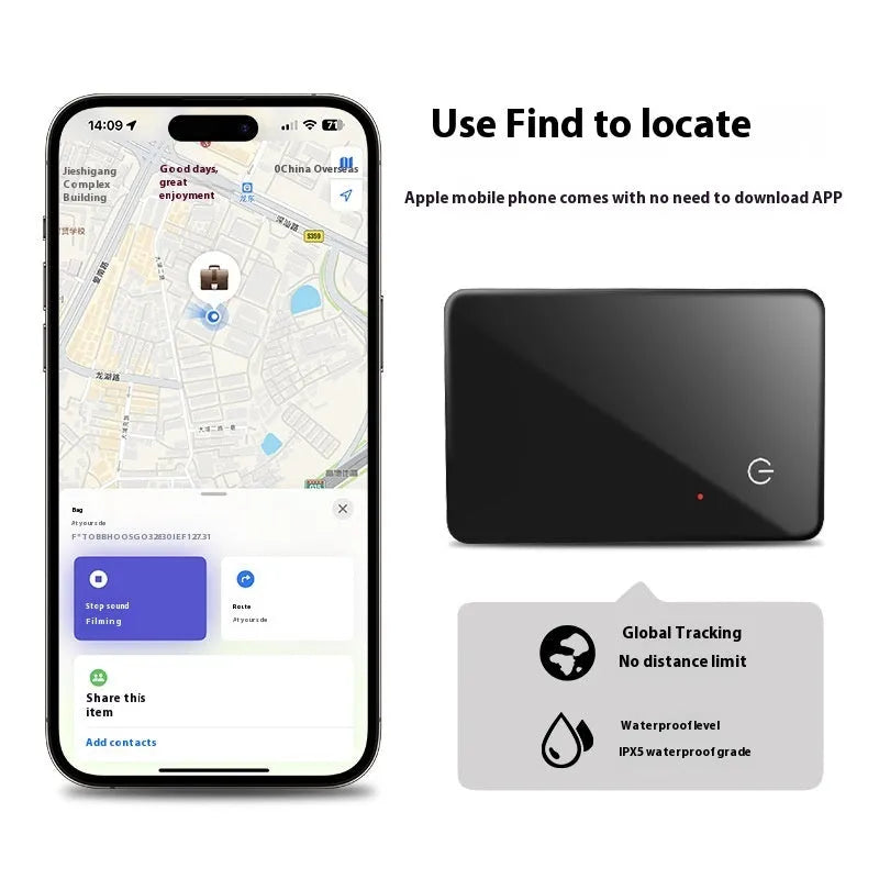 Ultra-Slim Smart GPS Pet Tracker Card for Dogs and Cats by Purrfect Pet Kingdom in black, ideal for pet tracking and safety.