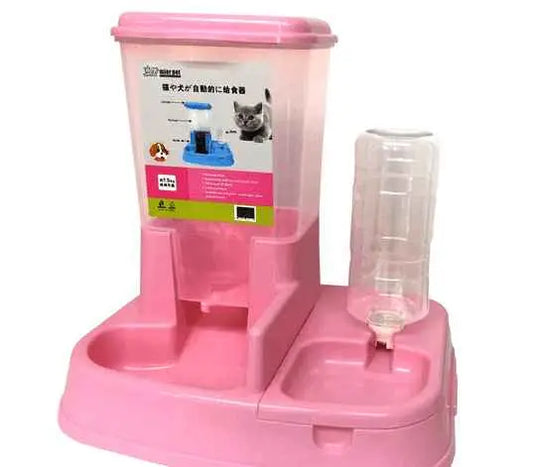 Purrfect Pet Kingdom Smart Pet Feeder pink dual automatic dry food dispenser with gravity water bottle for cats
