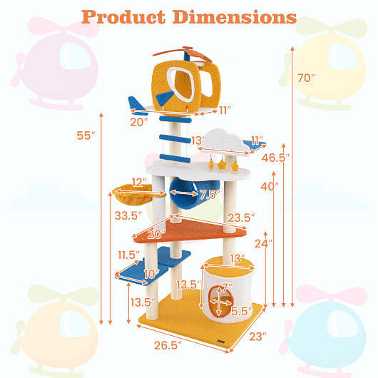 Brightly colored Tail Chasers unique cat furniture for large cats featuring multiple levels and play areas