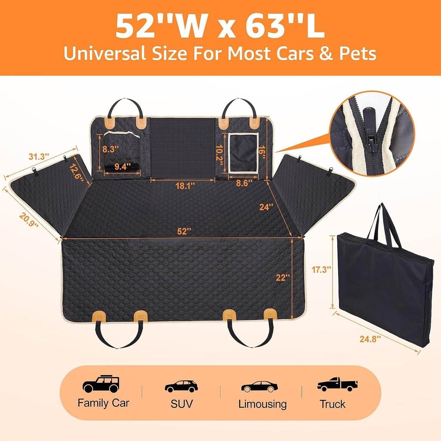 Backseat cover for large dogs by Purrfect Pet Kingdom with universal size for cars and pets
