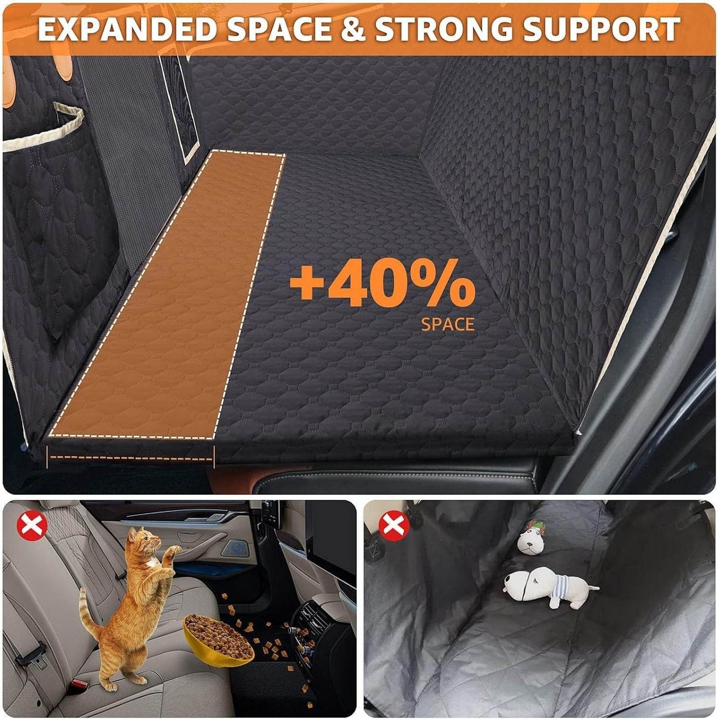 Backseat cover for large dogs by Purrfect Pet Kingdom with expanded space and strong support protecting car seats