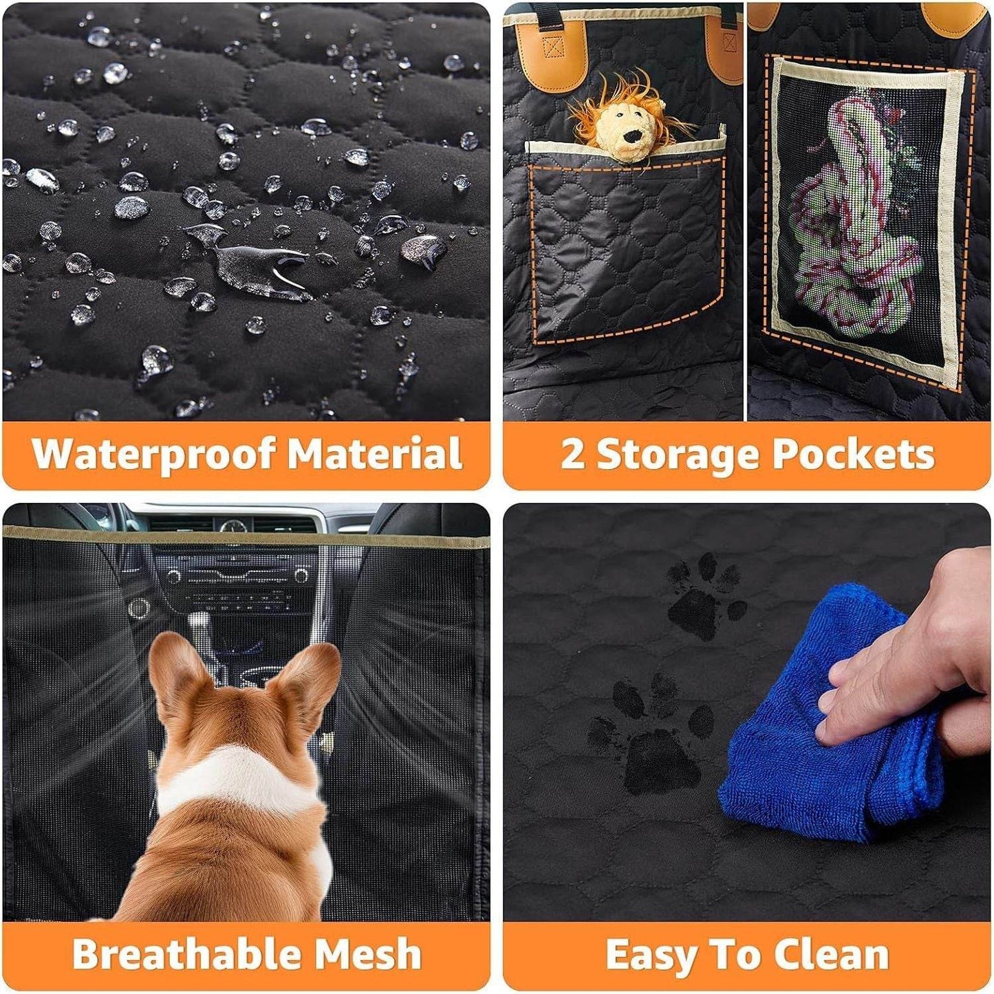 Backseat cover for large dogs by Purrfect Pet Kingdom with waterproof material, storage pockets, breathable mesh, and easy to clean
