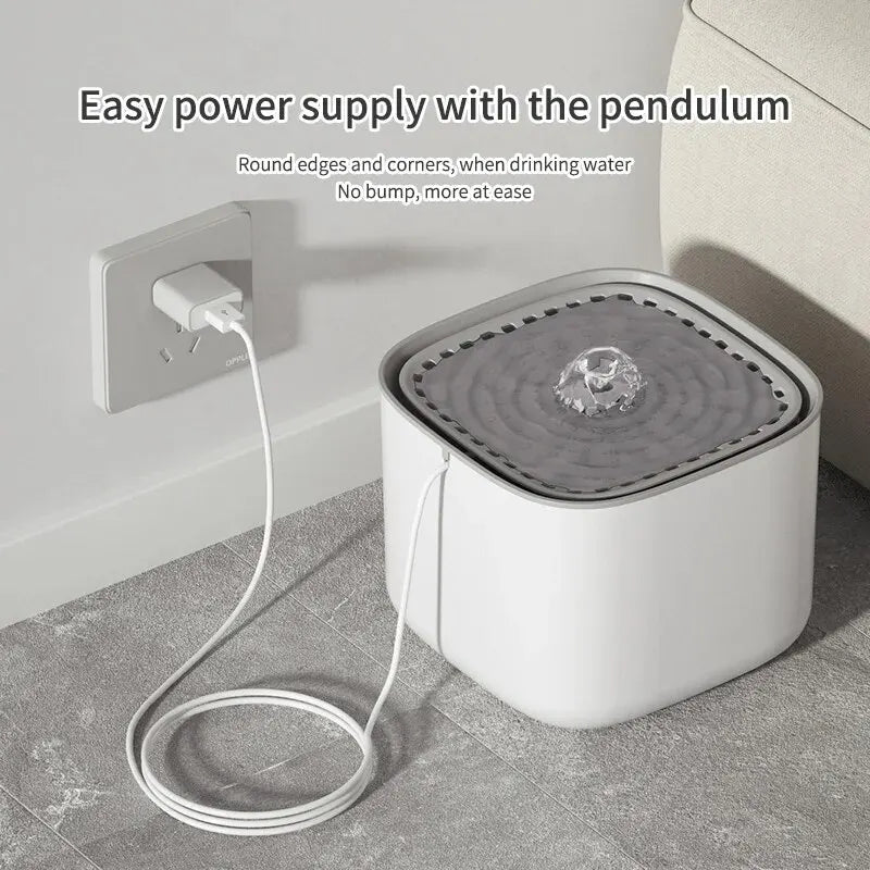 USB pet water fountain for cats featuring easy power supply and round design for safety