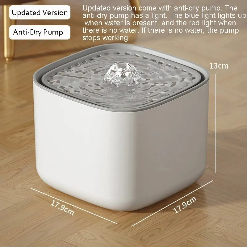 Updated USB pet water fountain for cats with anti-dry pump and LED light indicators for water levels