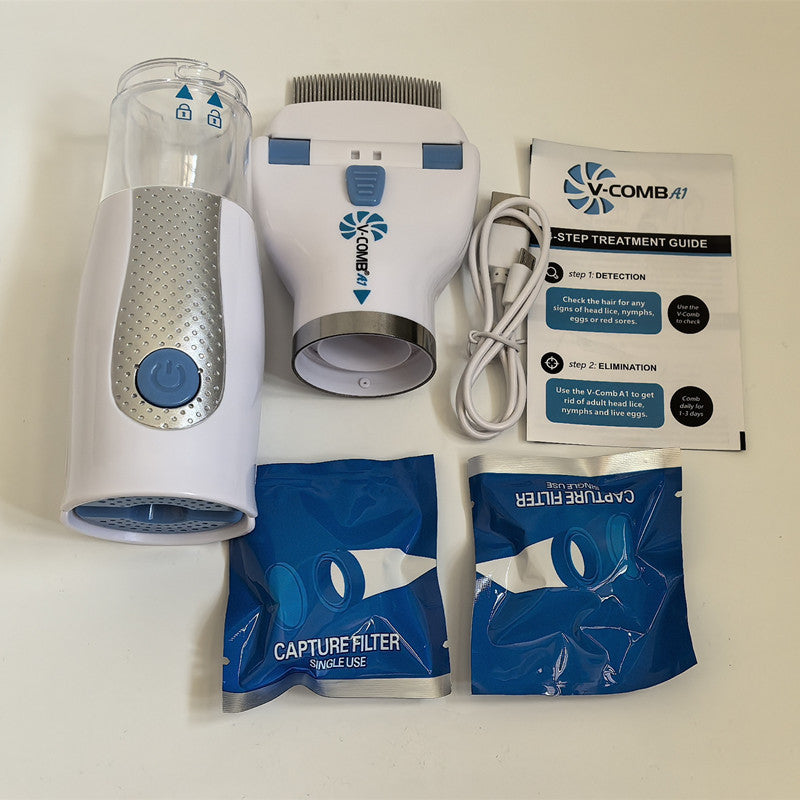 Electric pet flea comb kit with vacuum attachment and capture filters for effective flea removal