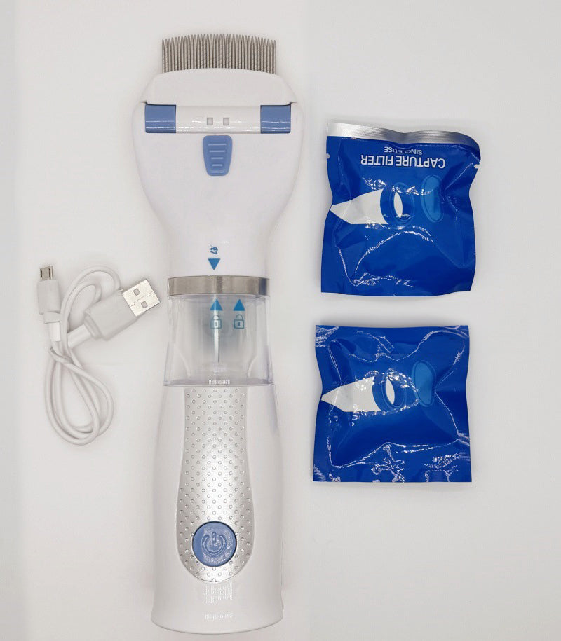 Electric pet flea comb with rechargeable design and filter packs for effective flea removal