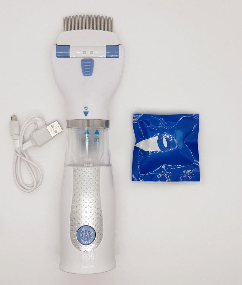 Electric pet flea comb with USB charger and cleaning brush for effective flea removal