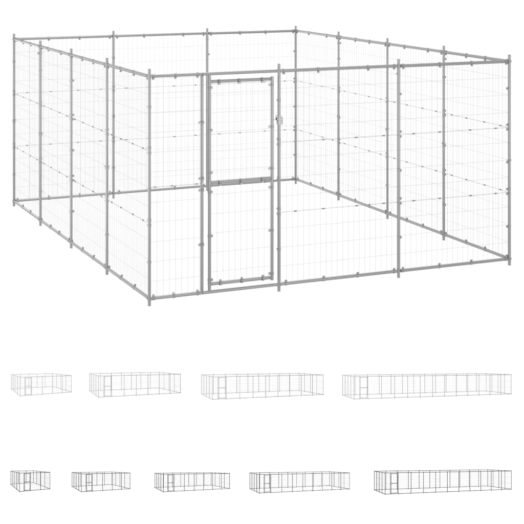 vidaXL Outdoor Dog Kennel Dog Pen Pet Crate Kennel Cage Fence for Yard Steel
