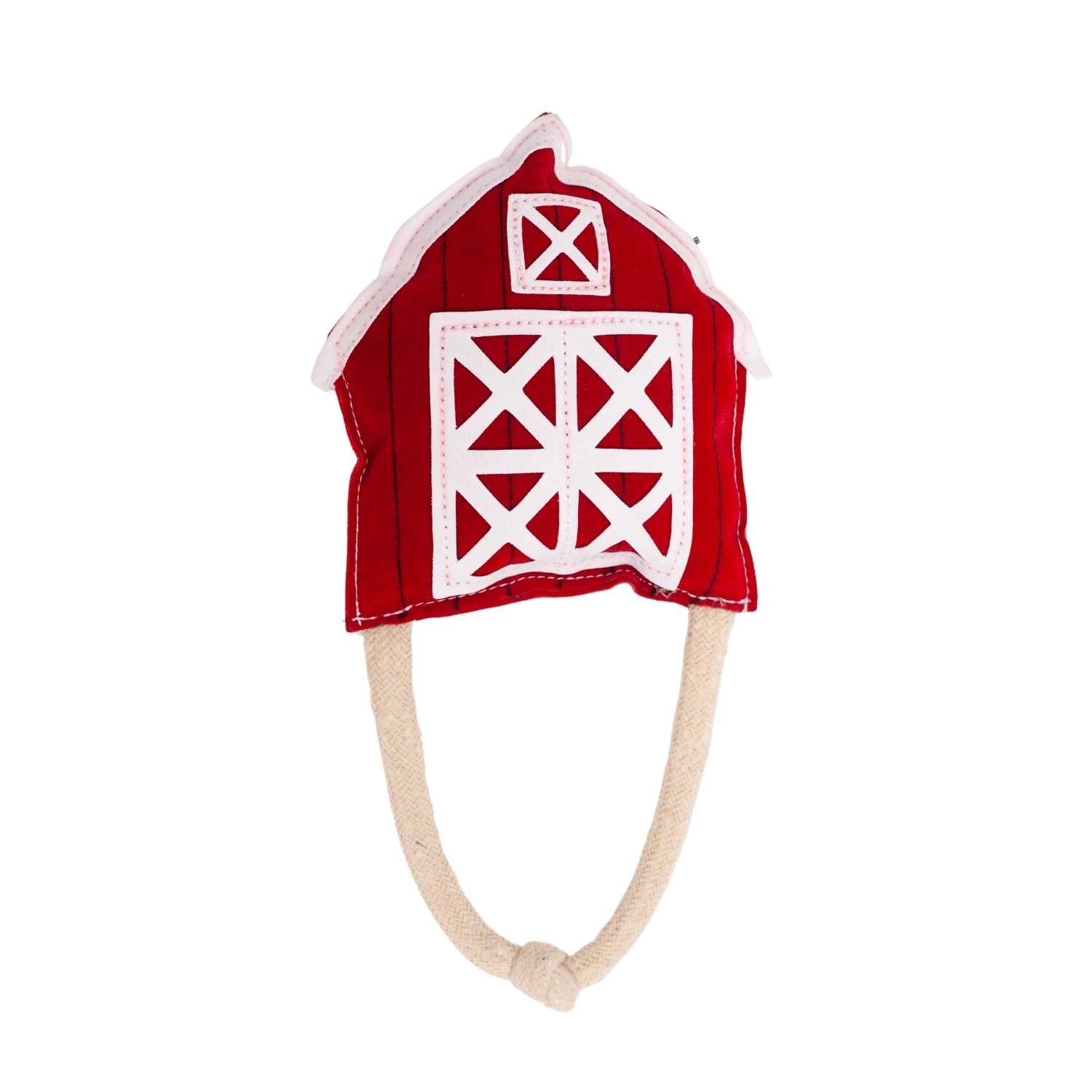 Dog Treats Country Living Faux Leather Red Barn Chew Toy - close up product image for dog treats