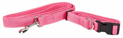Pink breathable 2-in-1 dog harness set with adjustable straps and metal leash clip