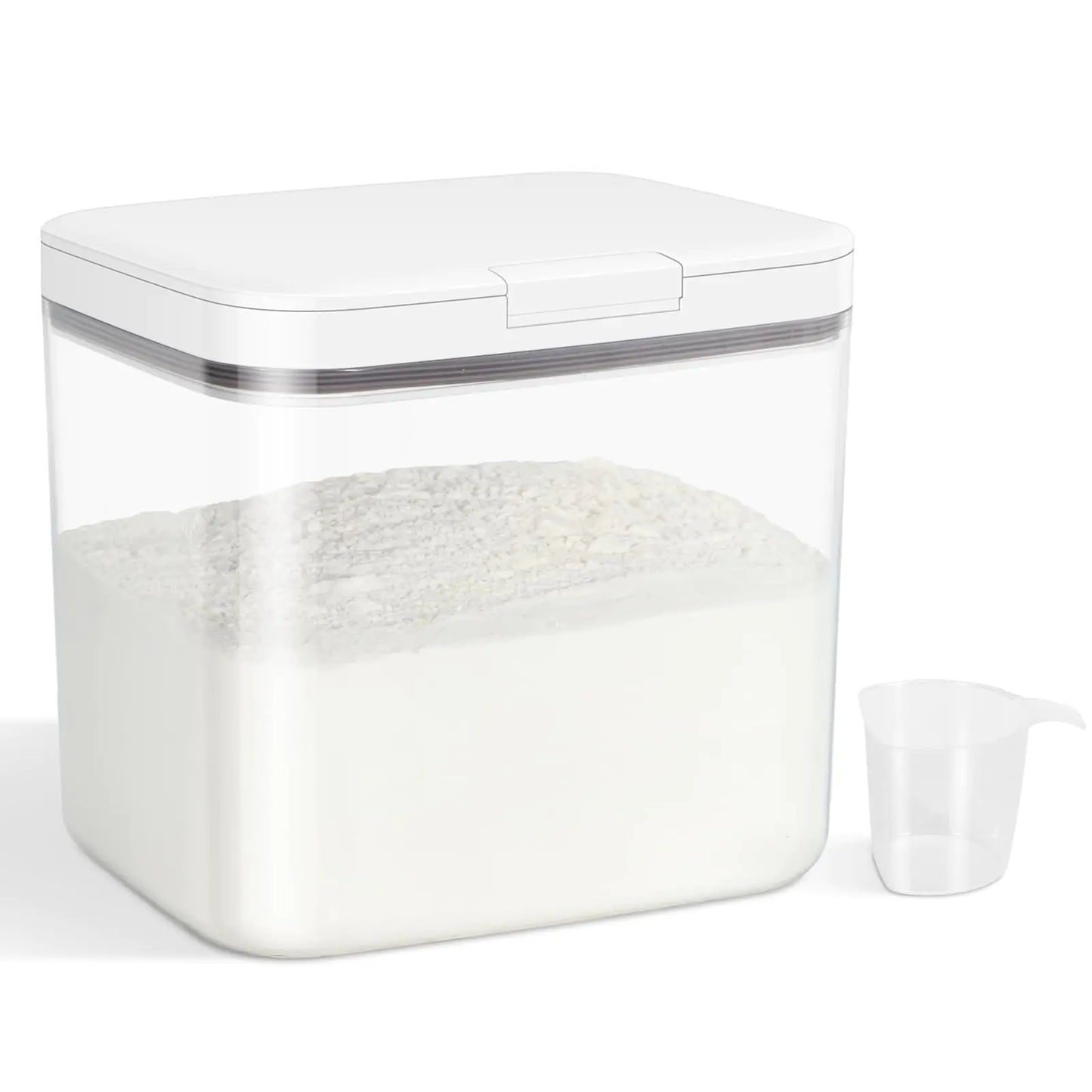 Mimarta versatile storage bin for kitchen pantry with transparent design and included measuring cup