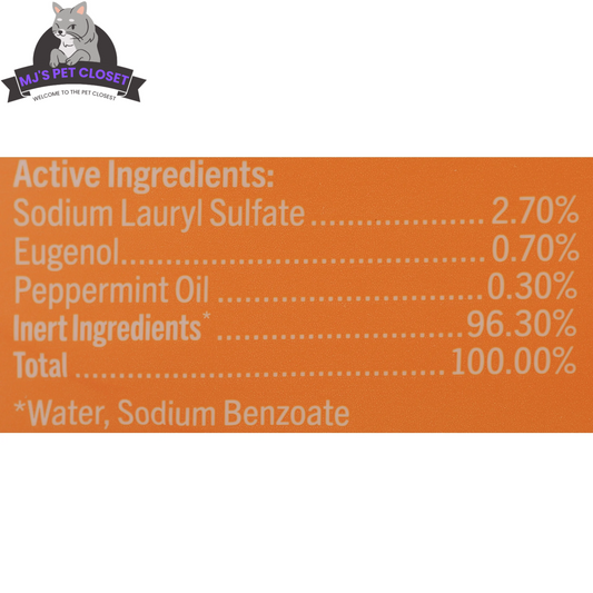 Ingredients label for Purrfect Pet Kingdom natural flea tick spray for home with active and inert components