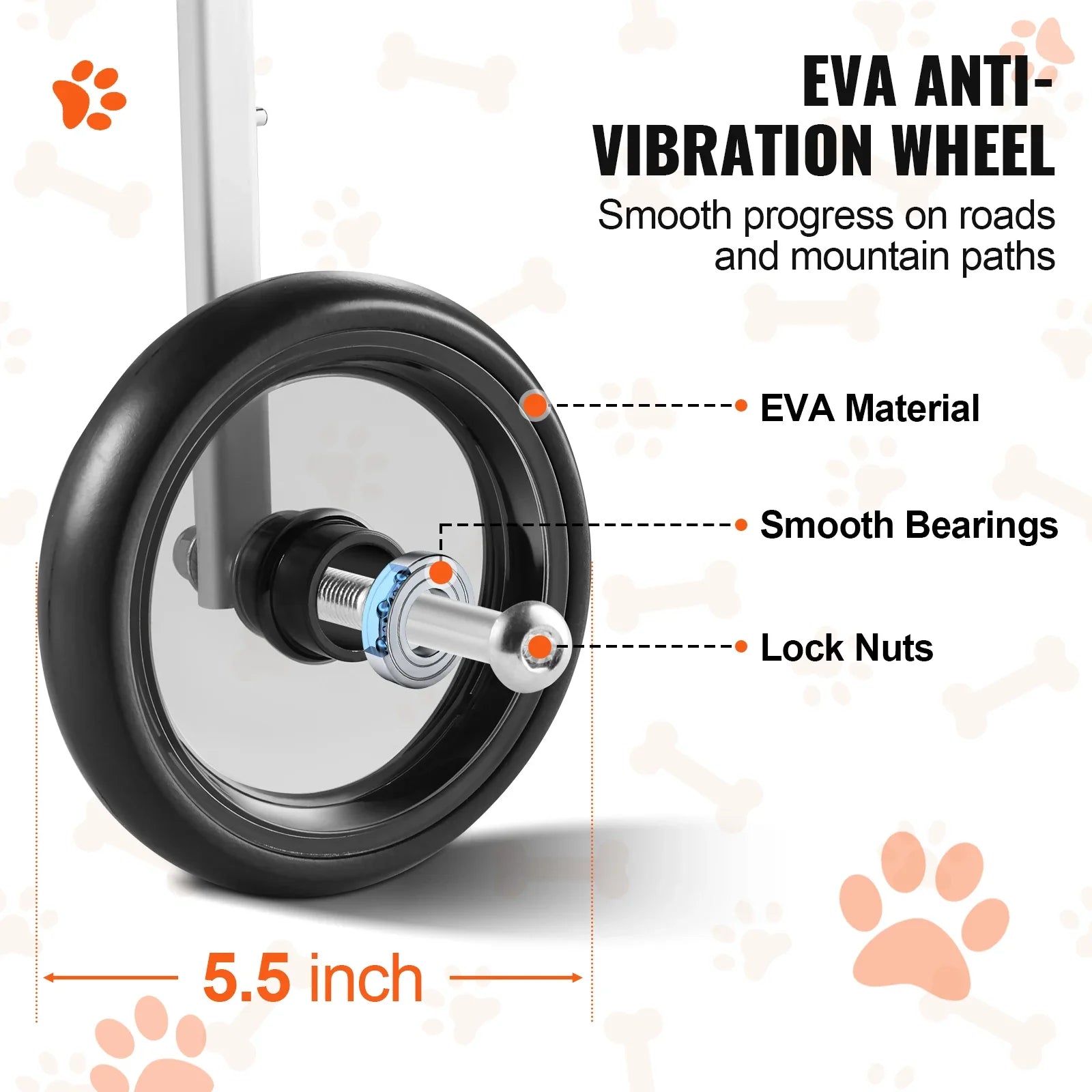 EVA anti-vibration wheel for THRIXINE adjustable dog wheelchair for small pets with 5.5 inch diameter for smooth mobility