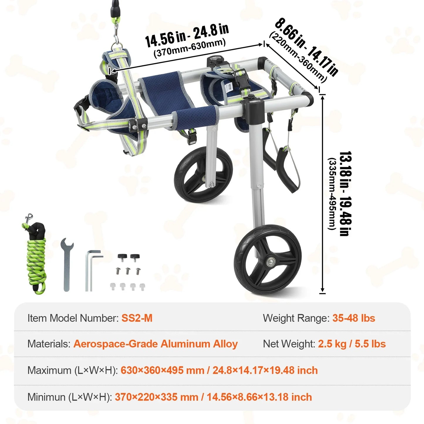 THRIXINE adjustable dog wheelchair for small pets with adjustable frame and lightweight design