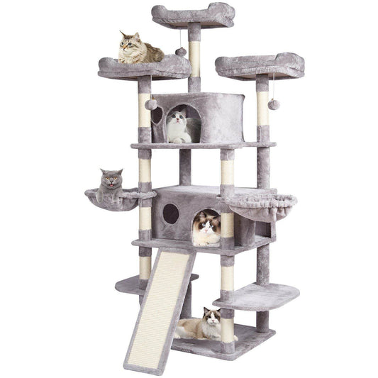 Purrfect Pet Kingdom cat tree for active cats with multiple platforms, cozy hideouts, and scratching posts