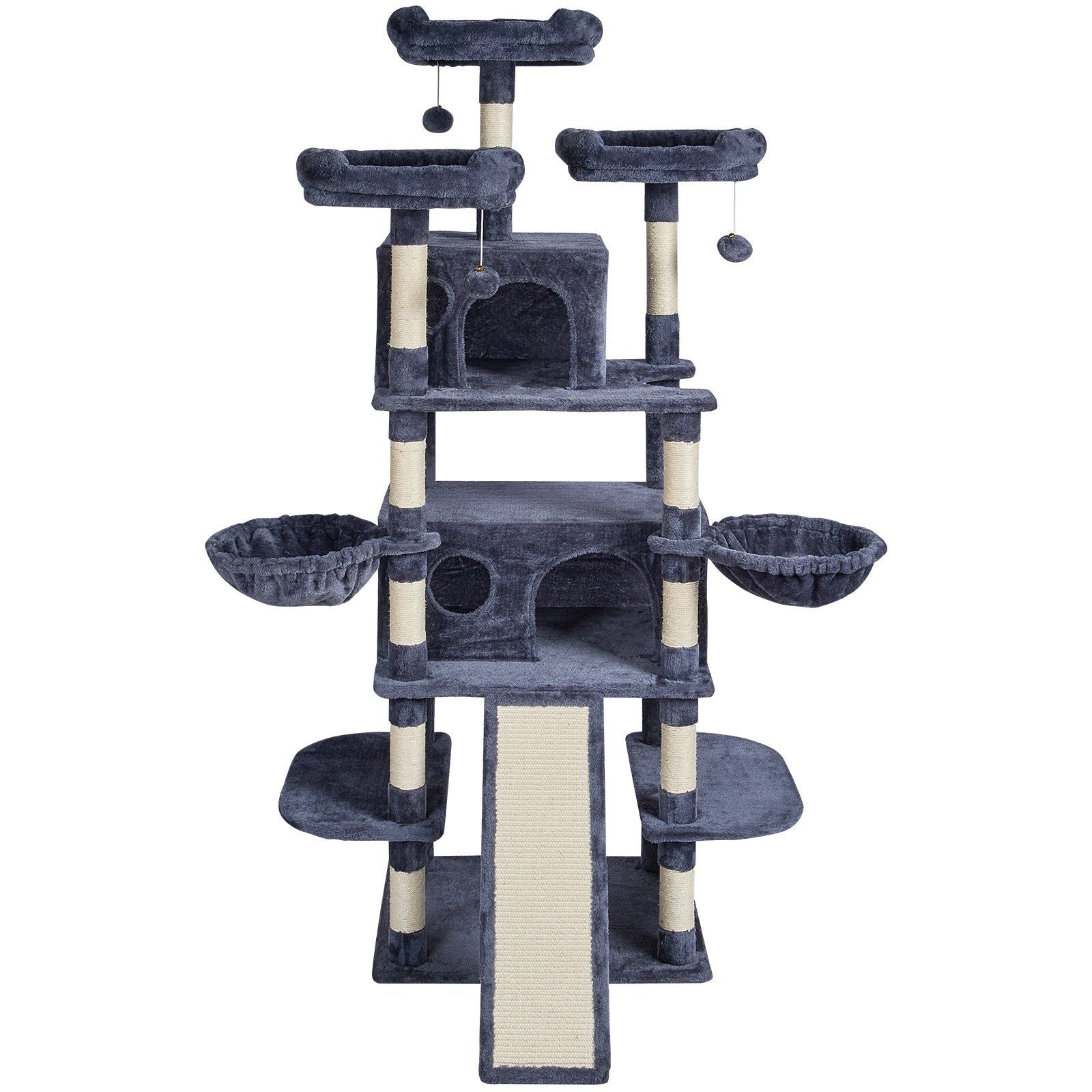 Purrfect Pet Kingdom cat tree with scratching posts in gray featuring multiple platforms and cozy hideouts