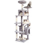 Purrfect Pet Kingdom multi-level cat tree tower in gray with multiple platforms and cozy hideouts for cats