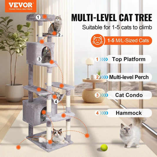 Purrfect Pet Kingdom multi-level cat tree tower with top platform, perch, condo, and hammock for cats