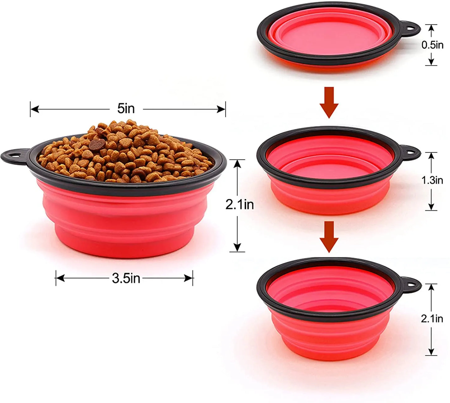 Vibhsa - 5" Portable and Foldable Small Dog Bowl-Red set of 5 - Travel Bowls