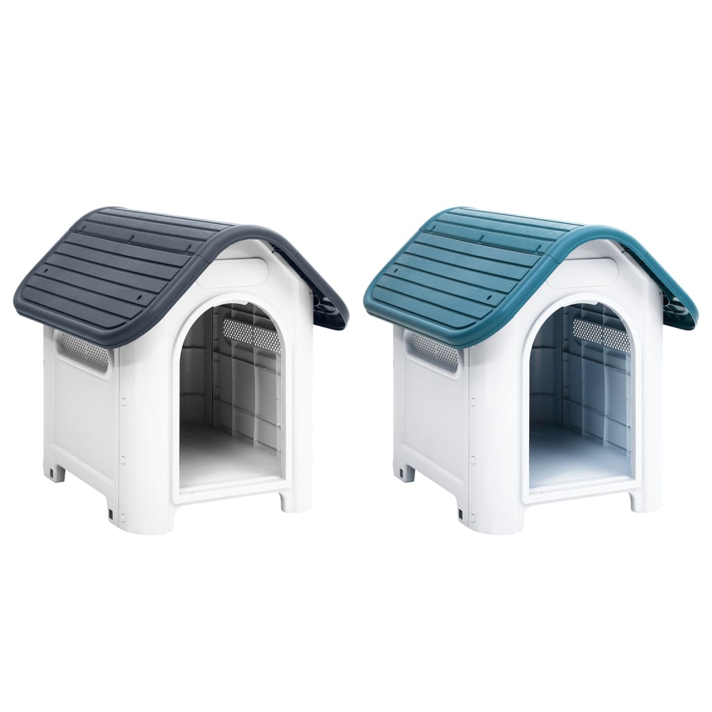 VidaXL outdoor dog shelter in blue and gray with a durable, weather-resistant design for your pet's comfort