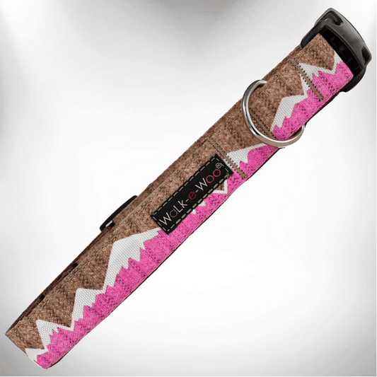 Purrfect Pet Kingdom adventure dog leash for hiking with pink and brown mountain design and sturdy buckle