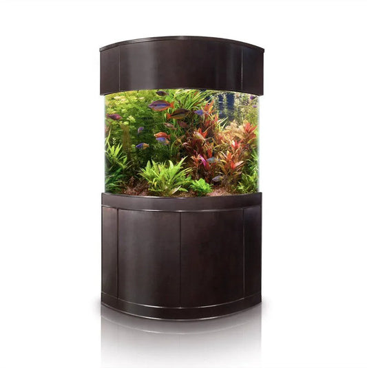 440g Corner 1/4 Cylinder Glass Aquarium Set in Walnut Wood Furniture