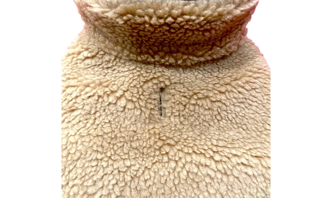 Soft beige fleece warm dog coat for small dogs with a cozy high collar design