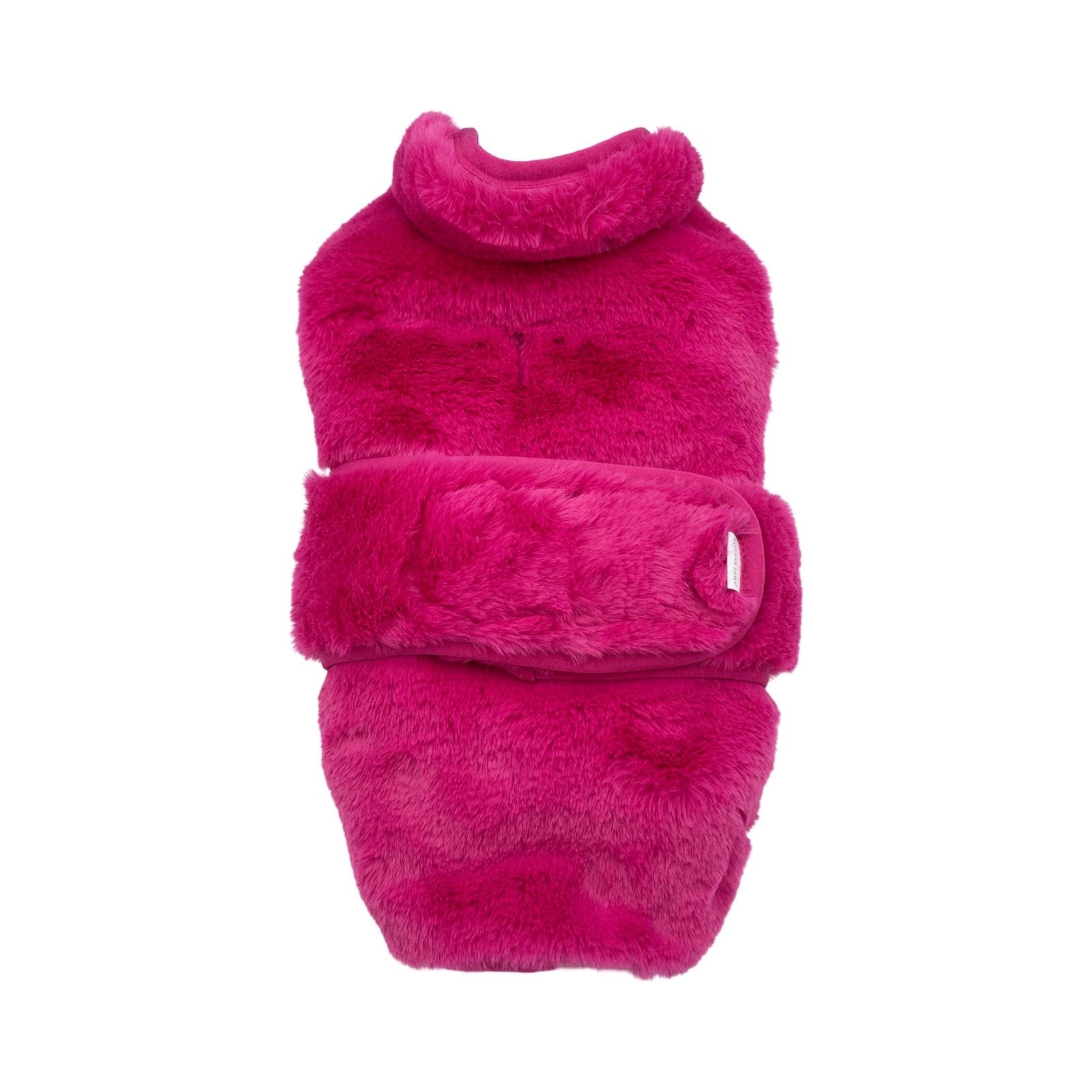 Bright pink warm dog winter vest with soft fur design for stylish canine comfort