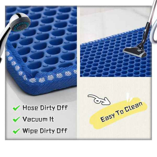 Purrfect Pet Kingdom blue waterproof cat litter mat with honeycomb texture easy to clean and hose off