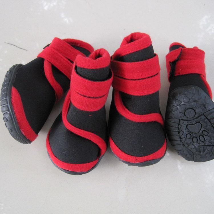 THRIXINE waterproof dog shoes for winter in red and black design with adjustable straps